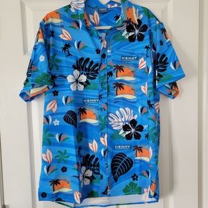 KERRY Mens Hawaiian Tropical Floral Palm Tree Short Sleeve Button Down Shirt